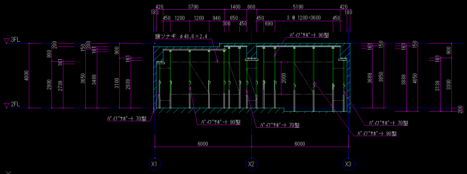 型枠支保工計画図（階段最上階スラブ）